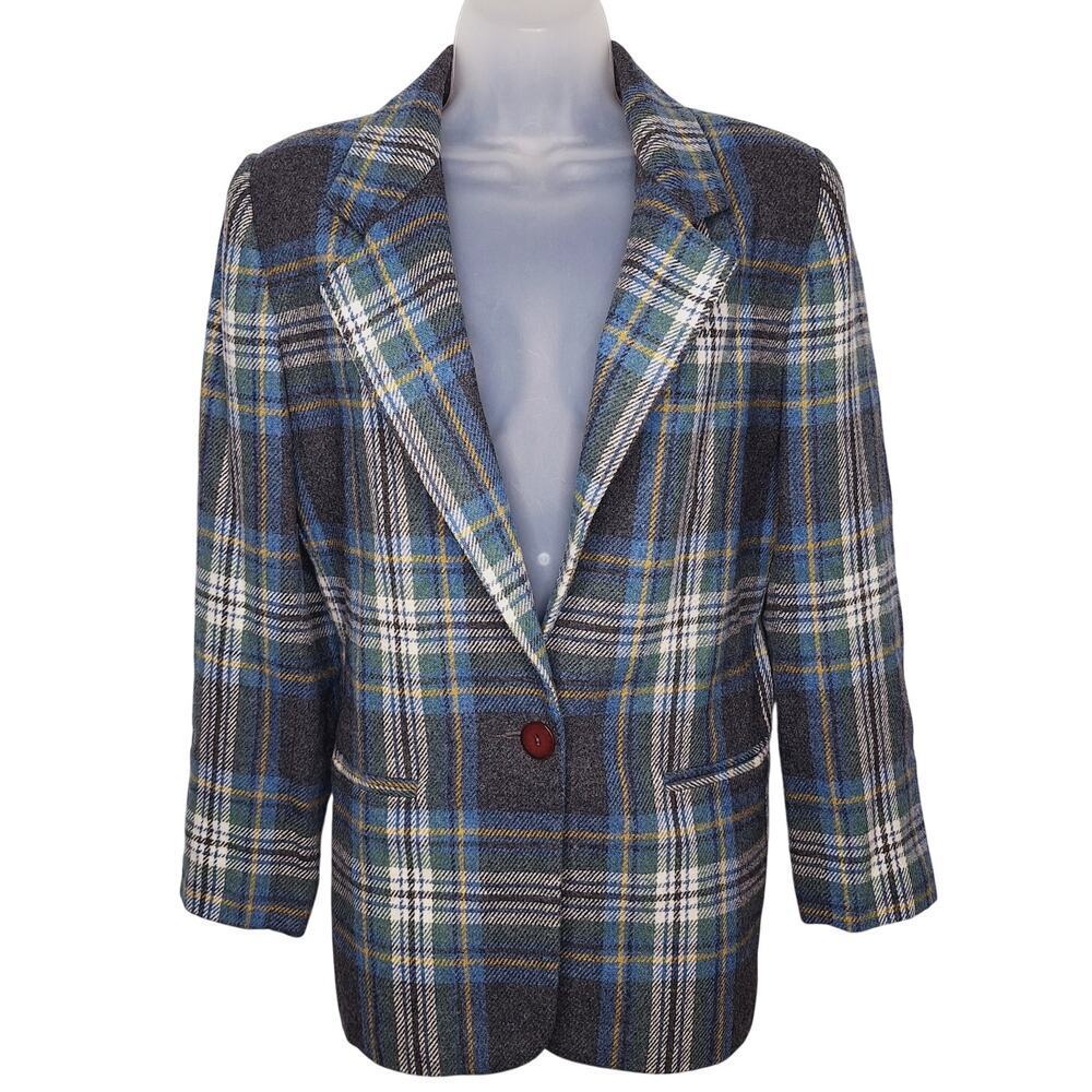 Vintage 90s Plaid Wool Blazer Women's 8P Petite Preppy Academia Classic Savannah